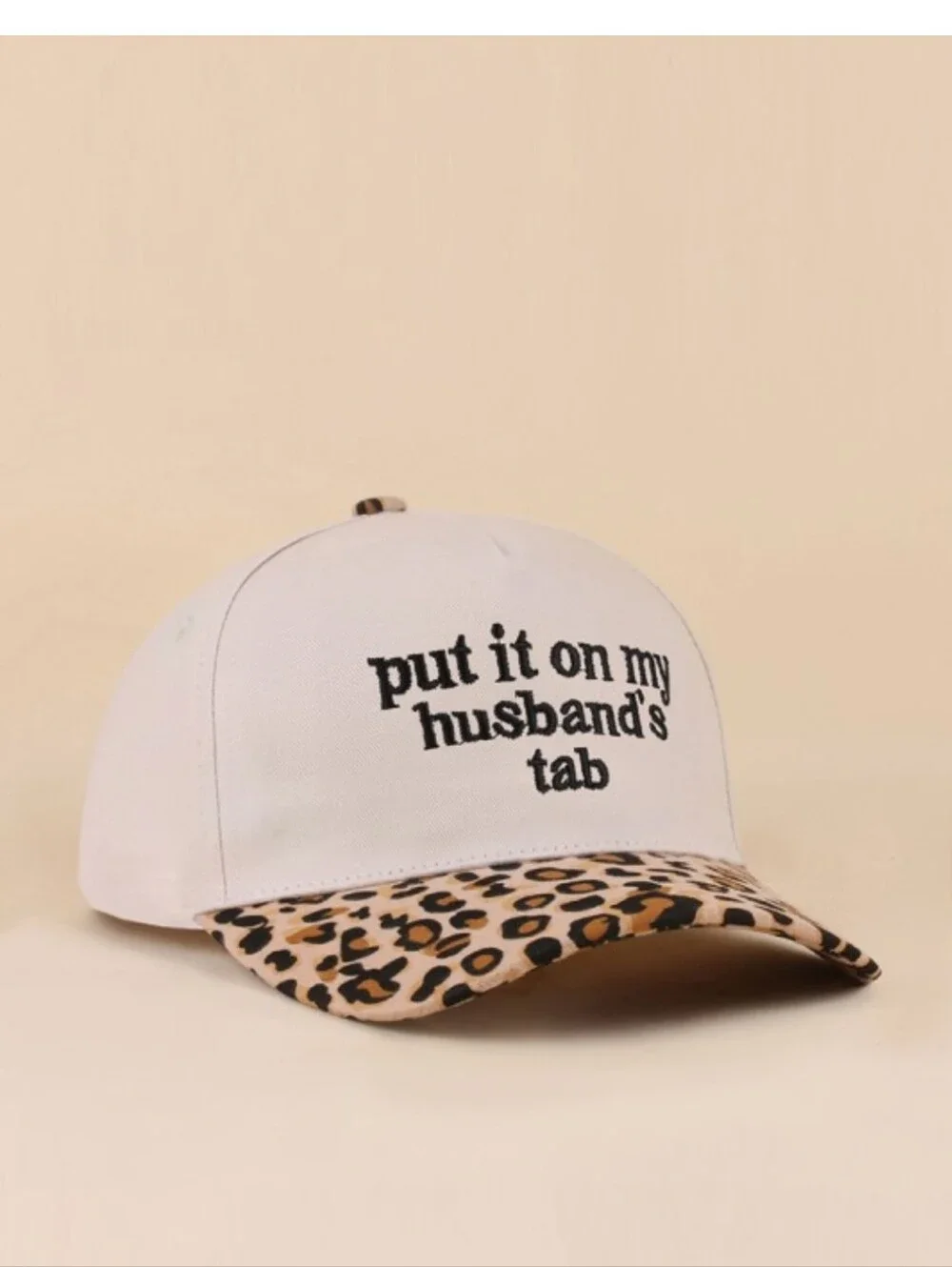 Cream Trucker Hat with Leopard Brim - Put It On My Husband's Tab